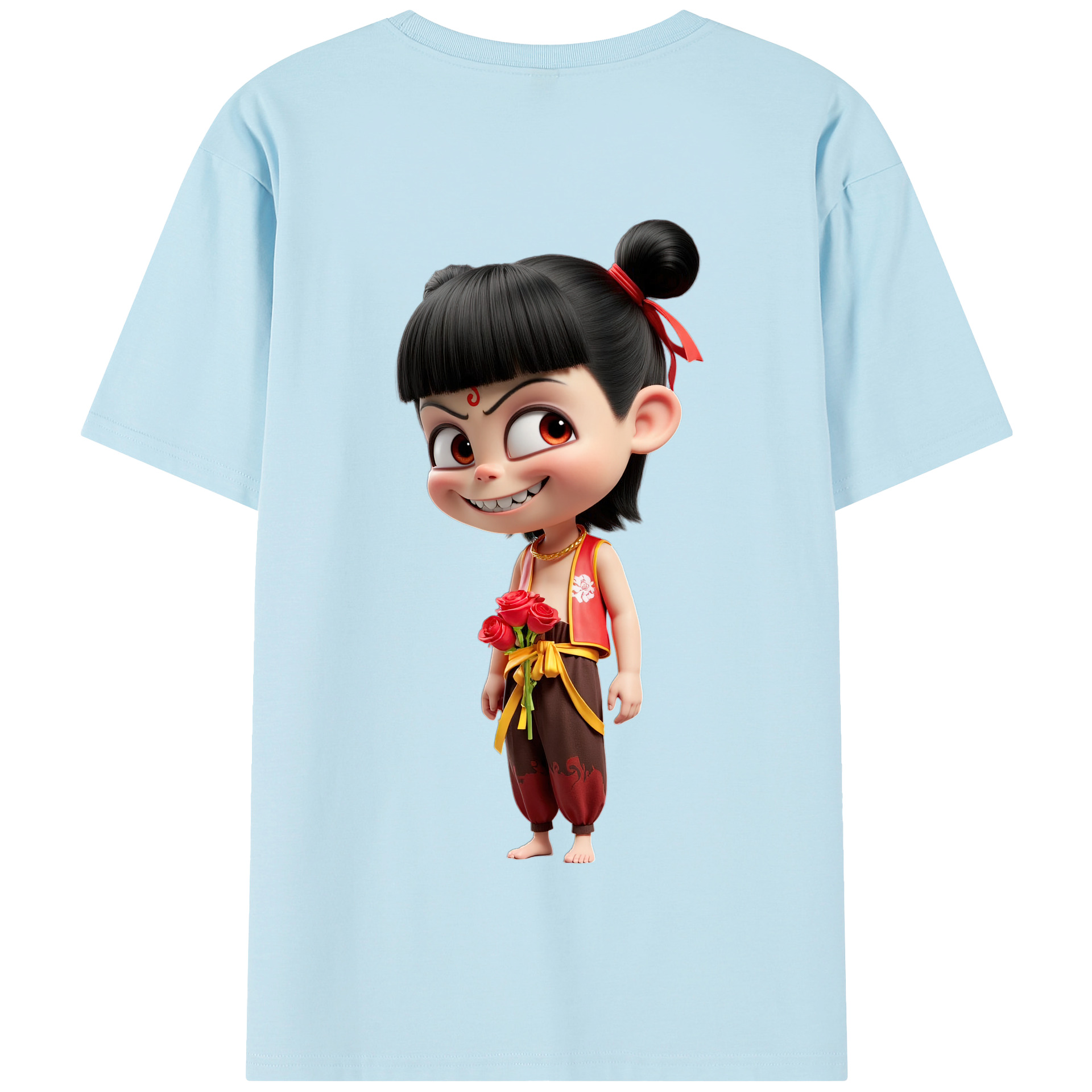 （画像用） Ne Zha 2 ナタ 魔童の大暴れ 綿100％半袖Tシャツ（背面プリント）